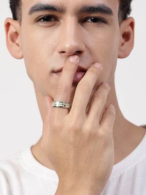Men's rhodium-plated silver-toned stainless steel finger ring 4