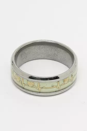 Men's rhodium-plated silver-toned stainless steel finger ring