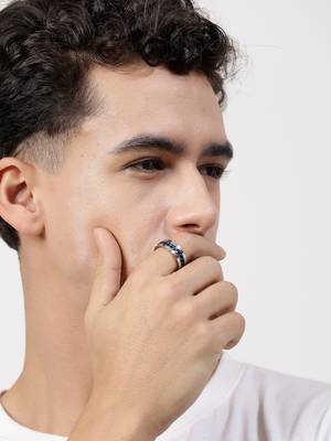 Men's rhodium plated stainless steel finger ring 2