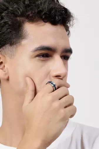 Men's rhodium plated stainless steel finger ring