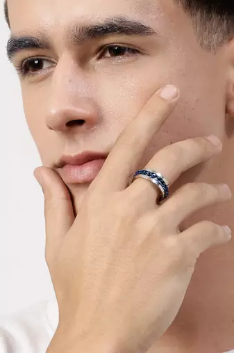 Men's rhodium plated stainless steel finger ring