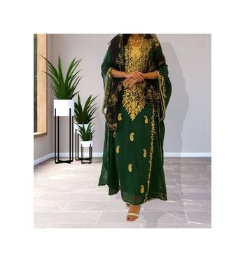 Green Georgette Zari Work kaftan 1