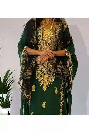 Green Georgette Zari Work kaftan