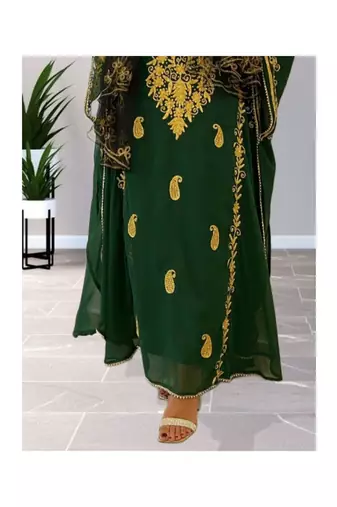 Green Georgette Zari Work kaftan