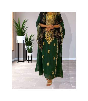 Green Georgette Zari Work kaftan 4