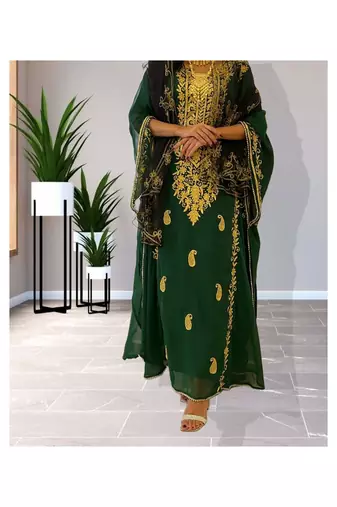Green Georgette Zari Work kaftan