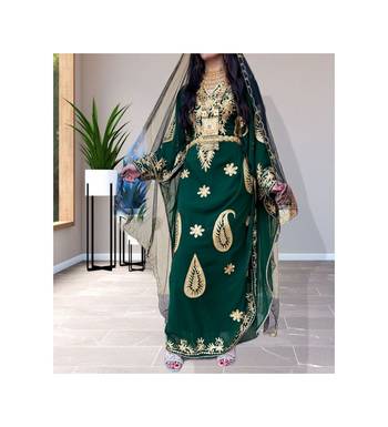 Dark Green Georgette Zari Work Kaftan 1