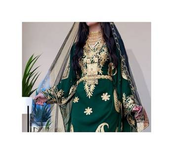 Dark Green Georgette Zari Work Kaftan 2