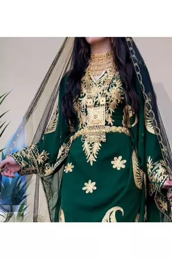 Dark Green Georgette Zari Work Kaftan