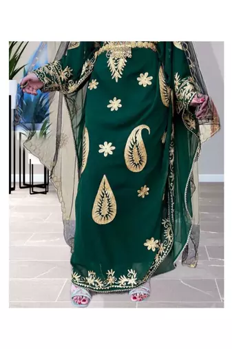 Dark Green Georgette Zari Work Kaftan