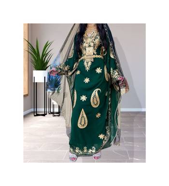 Dark Green Georgette Zari Work Kaftan 4