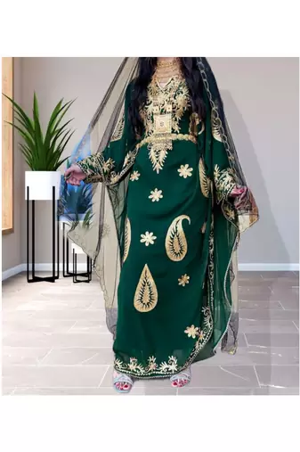 Dark Green Georgette Zari Work Kaftan
