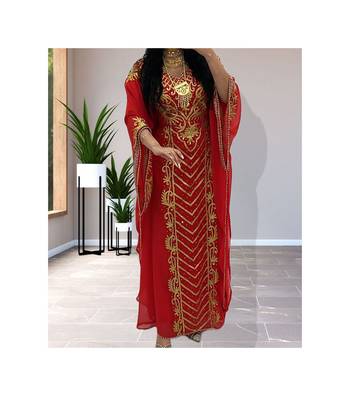 Grand Ruby Red Kaftan Gown with Heavy Gold Zari Work | Wedding & Event Dress 1