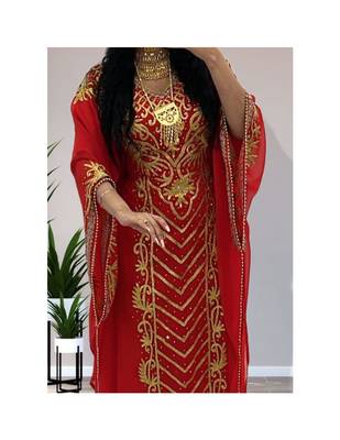 Grand Ruby Red Kaftan Gown with Heavy Gold Zari Work | Wedding & Event Dress 2