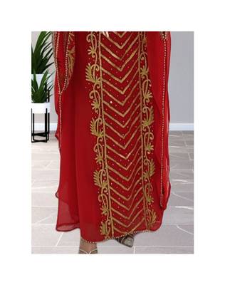 Grand Ruby Red Kaftan Gown with Heavy Gold Zari Work | Wedding & Event Dress 3