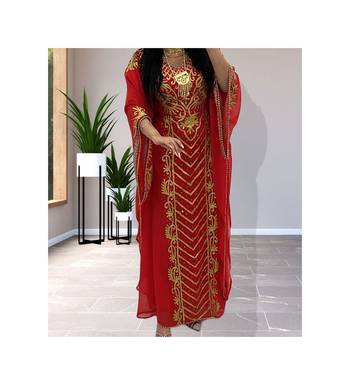 Grand Ruby Red Kaftan Gown with Heavy Gold Zari Work | Wedding & Event Dress 4