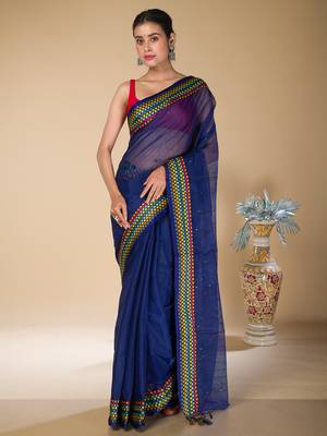 Blue Khadi Khes weaving saree 1