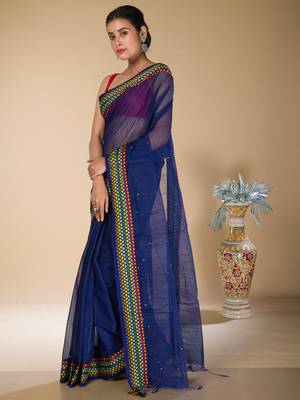 Blue Khadi Khes weaving saree 2