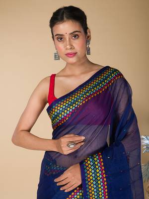 Blue Khadi Khes weaving saree 4