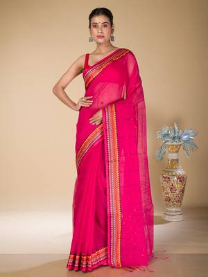 Deep Pink khadi khes saree 1