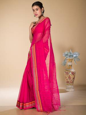 Deep Pink khadi khes saree 2