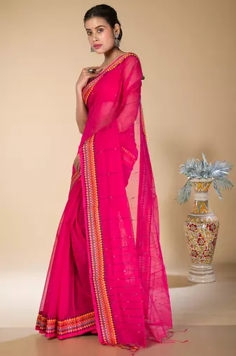 Deep Pink khadi khes saree