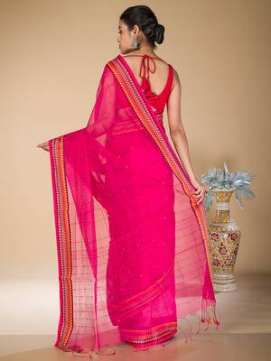 Deep Pink khadi khes saree 3