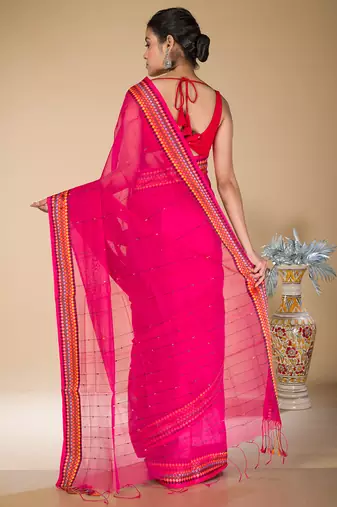 Deep Pink khadi khes saree