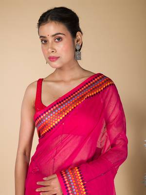 Deep Pink khadi khes saree 4