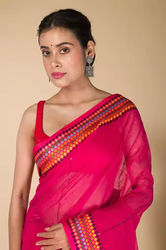 Deep Pink khadi khes saree