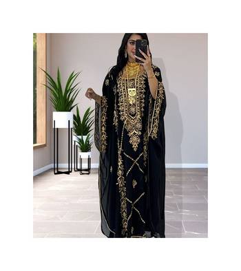Grand Black Kaftan Gown with Handcrafted Gold Aari Work | Party Wear Dress 1