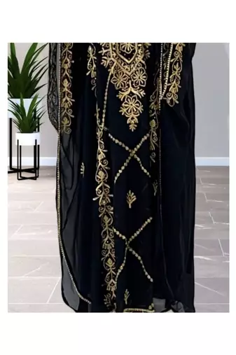 Grand Black Kaftan Gown with Handcrafted Gold Aari Work | Party Wear Dress