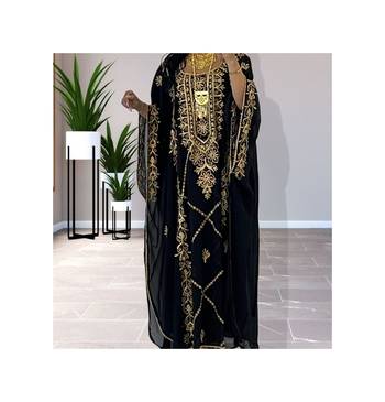 Grand Black Kaftan Gown with Handcrafted Gold Aari Work | Party Wear Dress 4