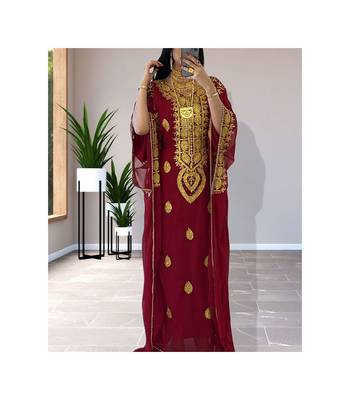 Maroon Georgette Zari Work Kaftan 1