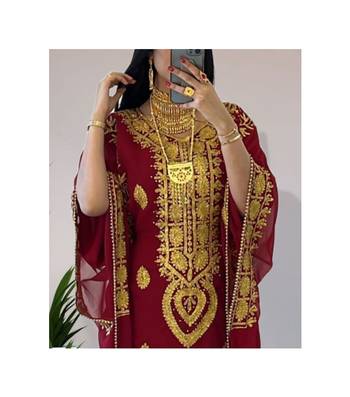 Maroon Georgette Zari Work Kaftan 2