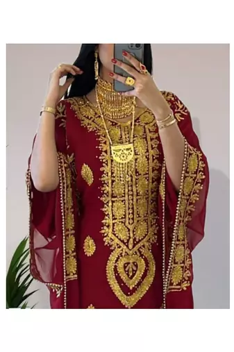 Maroon Georgette Zari Work Kaftan
