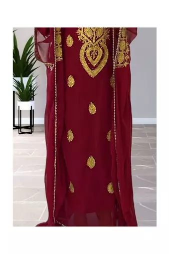 Maroon Georgette Zari Work Kaftan