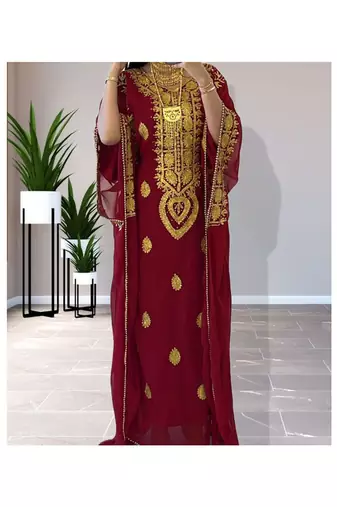 Maroon Georgette Zari Work Kaftan