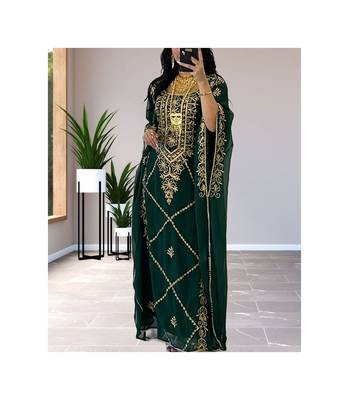Green Georgette Zari Work Kaftan for Women 1