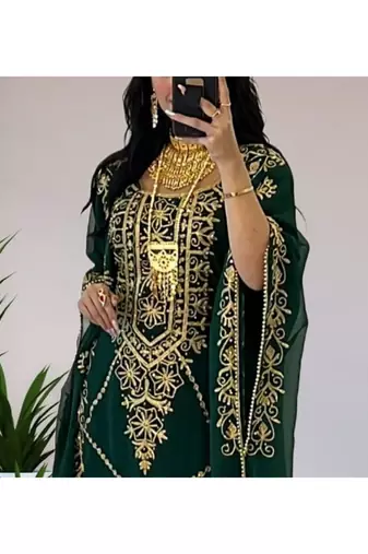 Green Georgette Zari Work Kaftan for Women