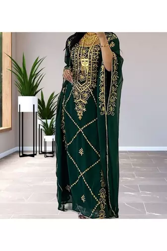 Green Georgette Zari Work Kaftan for Women