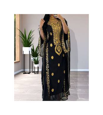 Grand Black Kaftan Gown with Handcrafted Gold Aari Work | Party Wear Dress 1