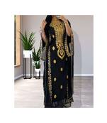 Grand Black Kaftan Gown with Handcrafted Gold Aari Work | Party Wear Dress