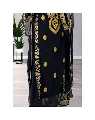 Grand Black Kaftan Gown with Handcrafted Gold Aari Work | Party Wear Dress 3
