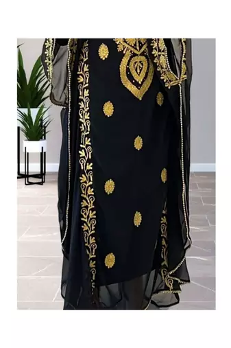 Grand Black Kaftan Gown with Handcrafted Gold Aari Work | Party Wear Dress