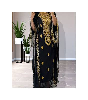 Grand Black Kaftan Gown with Handcrafted Gold Aari Work | Party Wear Dress 4