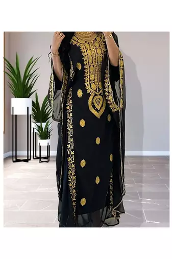 Grand Black Kaftan Gown with Handcrafted Gold Aari Work | Party Wear Dress