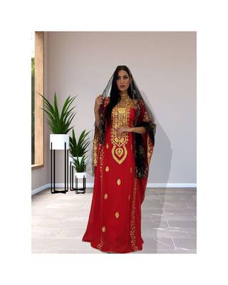 Grand Red & White Moroccan Bridal Kaftan with Silver Zari Work | Wedding Dress 1