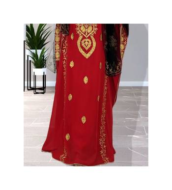 Grand Red & White Moroccan Bridal Kaftan with Silver Zari Work | Wedding Dress 3