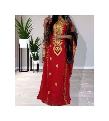 Grand Red & White Moroccan Bridal Kaftan with Silver Zari Work | Wedding Dress 4